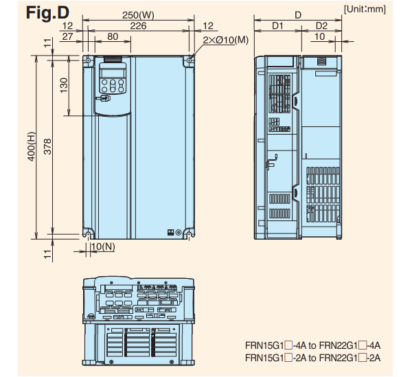 Kích thước Biến tần Fuji FRN15G1S-4A
