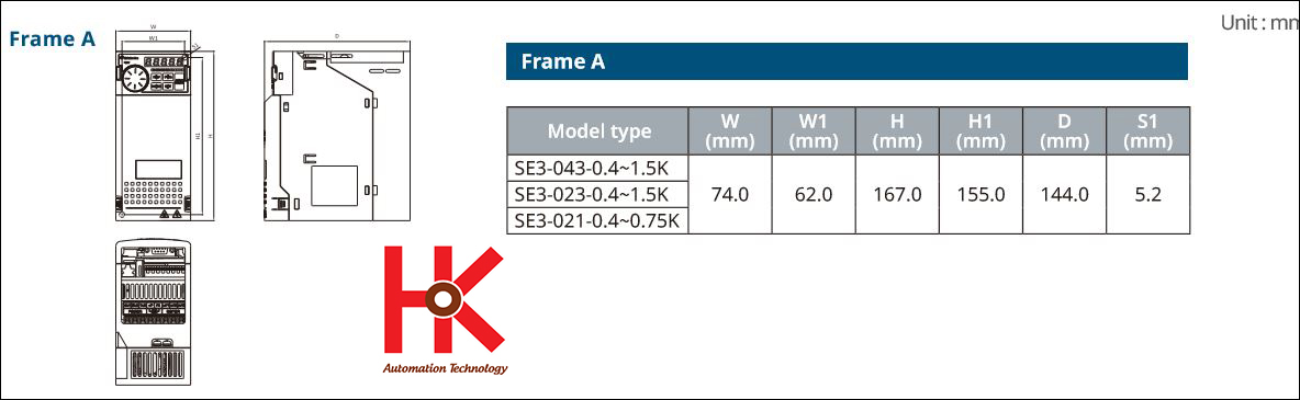 kích thước biến tần 