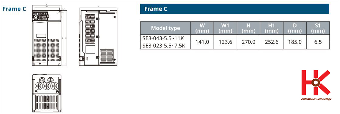 KÍCH THước biến tần shihlin SE3 FRAM C