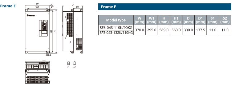 Kích thước Biến tần Shihlin SF3 Frame E