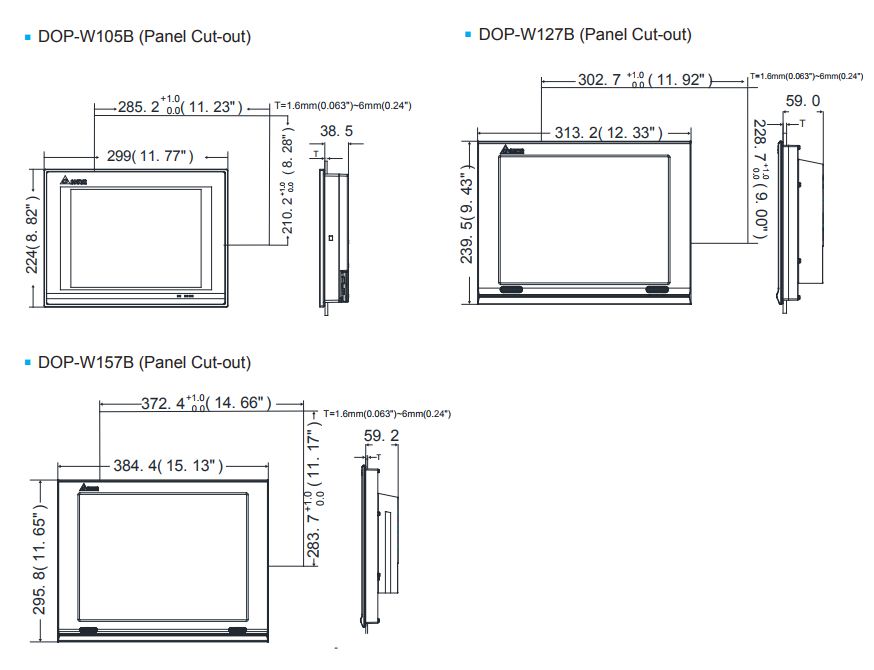 KÍCH THƯỚC HMI DELTA DOP-W157B