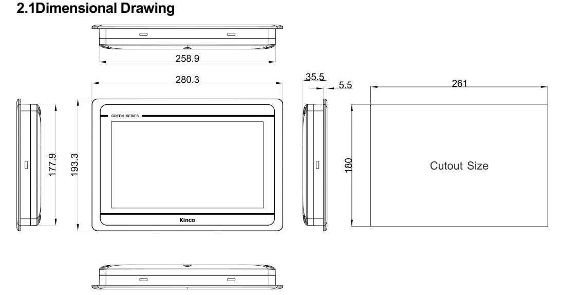 Kích thước Màn hình HMI cảm ứng 10 inch Kinco GL100