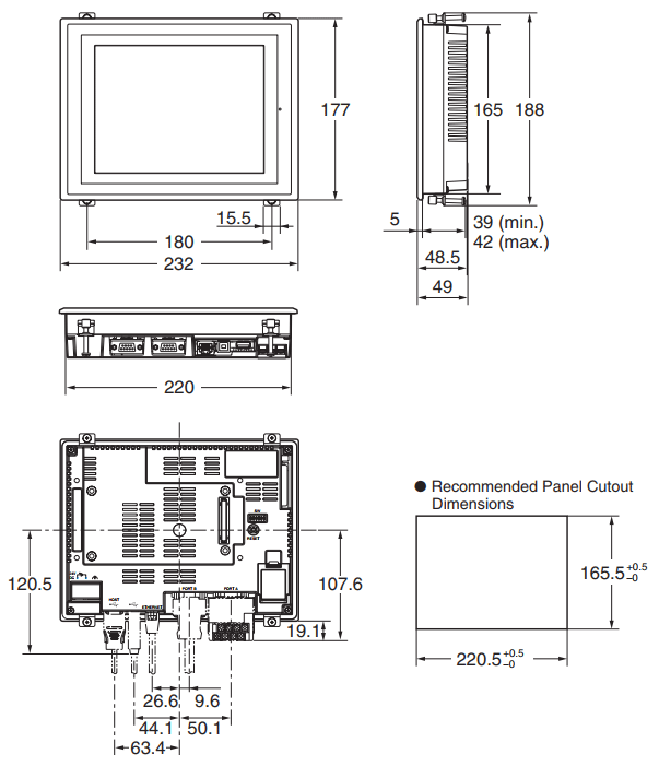 Bản vẽ kích thước HMI Omron NS8-TV00B-ECV2