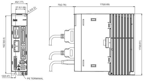 kích thước servo delta asd-a2-0421-l